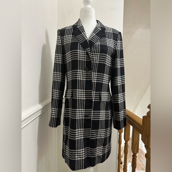 White Plaid Midi Coat Sz 8 - Picture 1 of 8